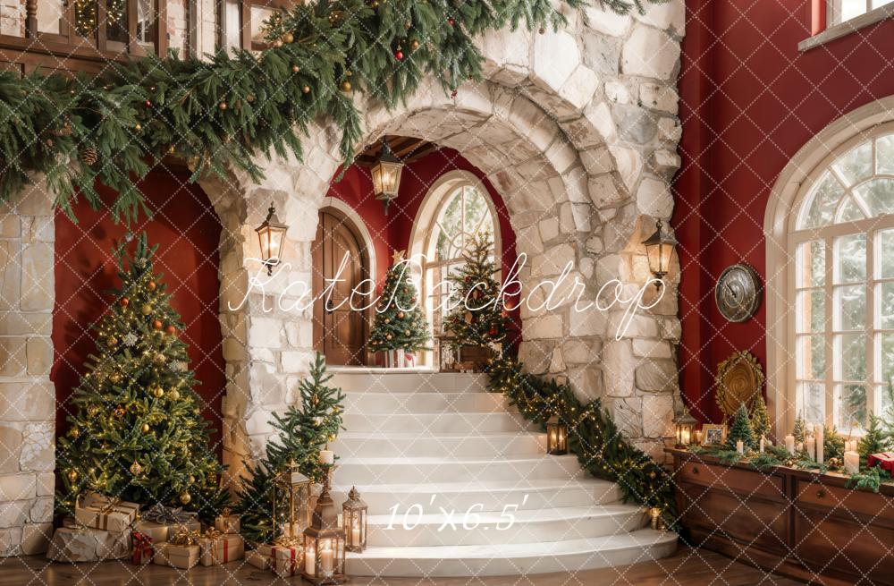 Kate Christmas Tree Cascading Stairs Brick Arch Backdrop Designed by Emetselch - Image 2