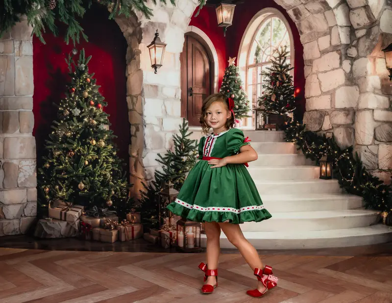 Kate Christmas Tree Cascading Stairs Brick Arch Backdrop Designed by Emetselch - Image 3