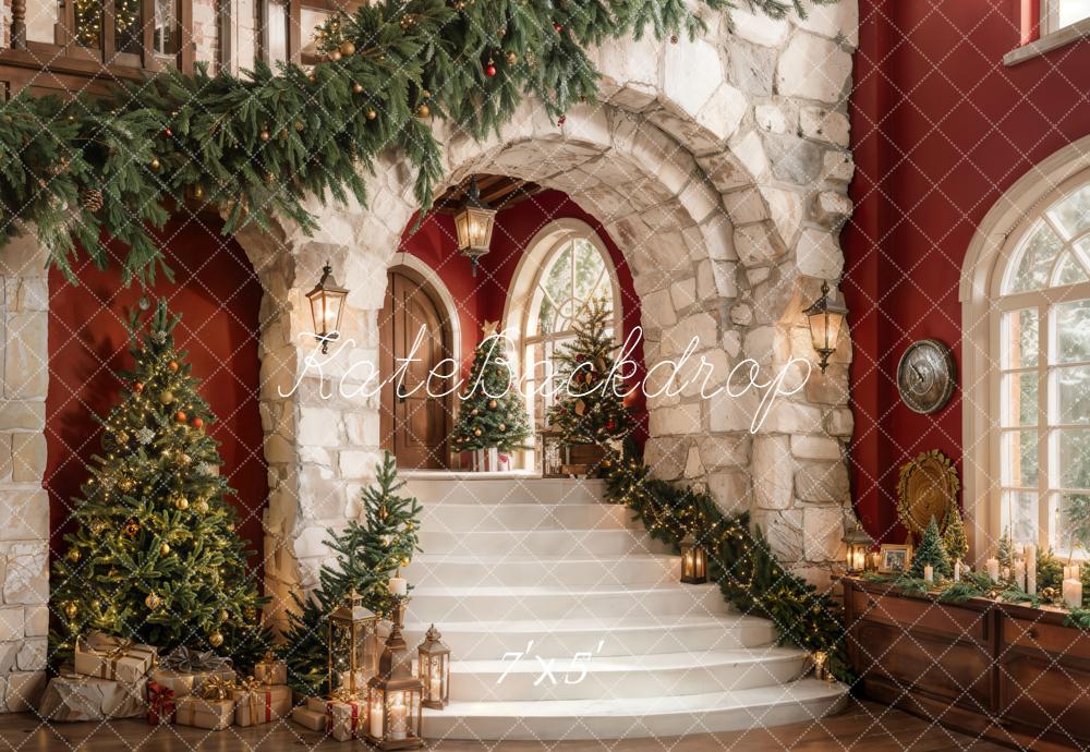 Kate Christmas Tree Cascading Stairs Brick Arch Backdrop Designed by Emetselch - Image 5