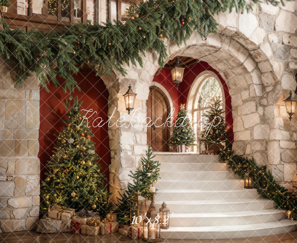 Kate Christmas Tree Cascading Stairs Brick Arch Backdrop Designed by Emetselch - Image 8