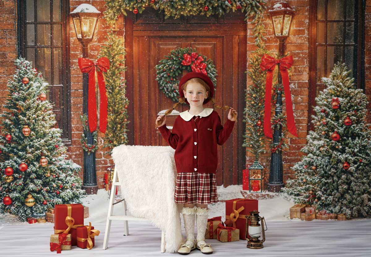 Kate Christmas Tree Doorway Snowy Backdrop Designed by Emetselch - Image 3