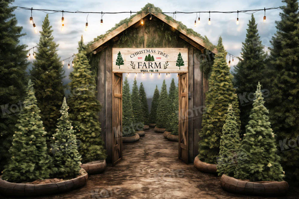 Kate Christmas Tree Farm Entrance Backdrop for Photography - Image 2