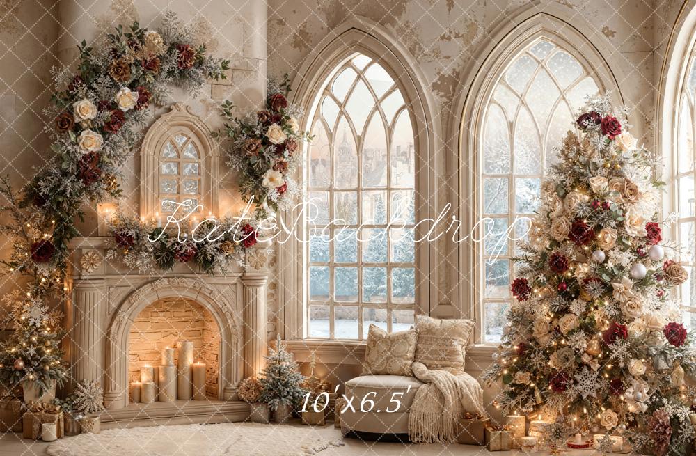 Kate Christmas Tree Roses Fireplace Arched Window Backdrop Designed by Emetselch - Image 10