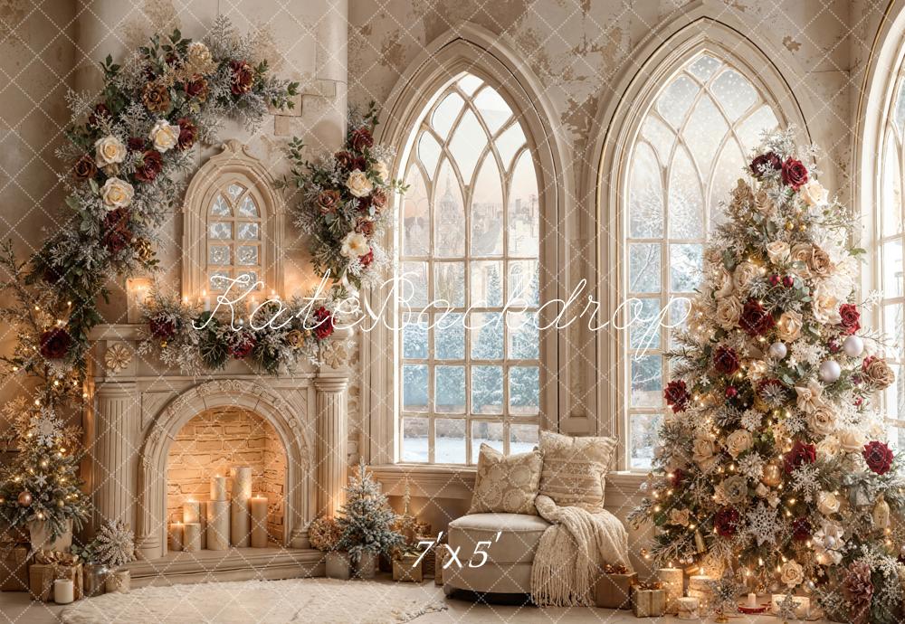 Kate Christmas Tree Roses Fireplace Arched Window Backdrop Designed by Emetselch - Image 2
