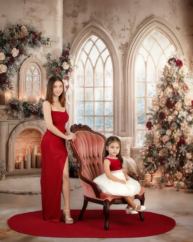 Kate Christmas Tree Roses Fireplace Arched Window Backdrop Designed by Emetselch - Image 5