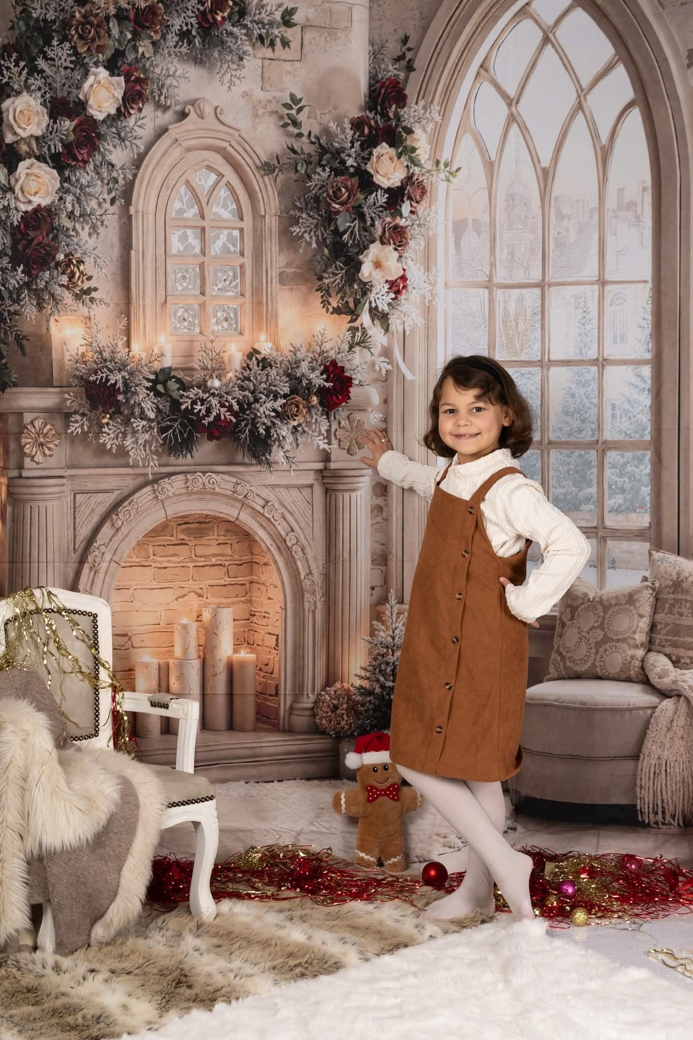 Kate Christmas Tree Roses Fireplace Arched Window Backdrop Designed by Emetselch - Image 7