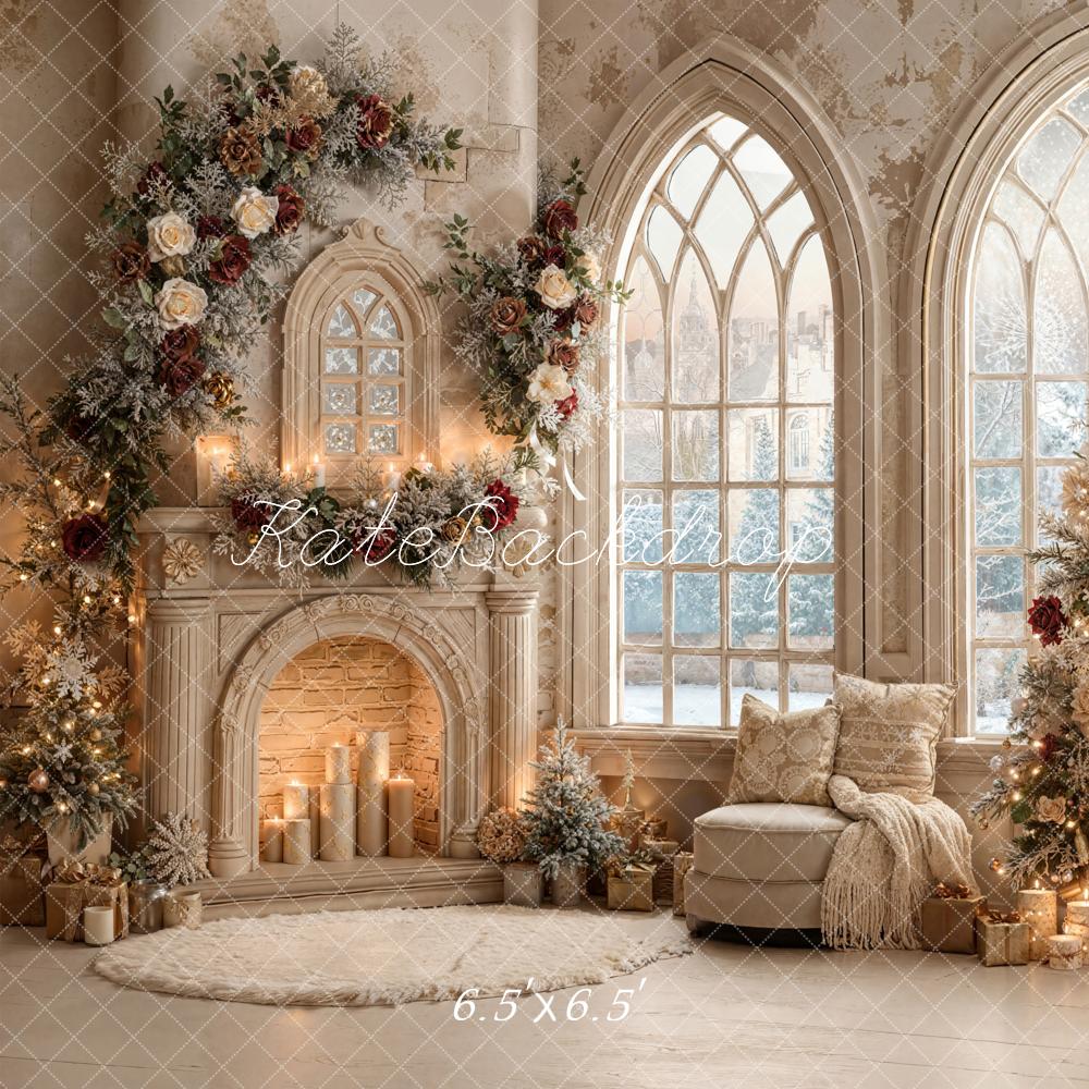 Kate Christmas Tree Roses Fireplace Arched Window Backdrop Designed by Emetselch - Image 8