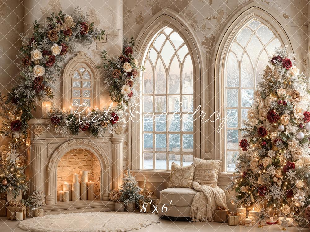 Kate Christmas Tree Roses Fireplace Arched Window Backdrop Designed by Emetselch - Image 9
