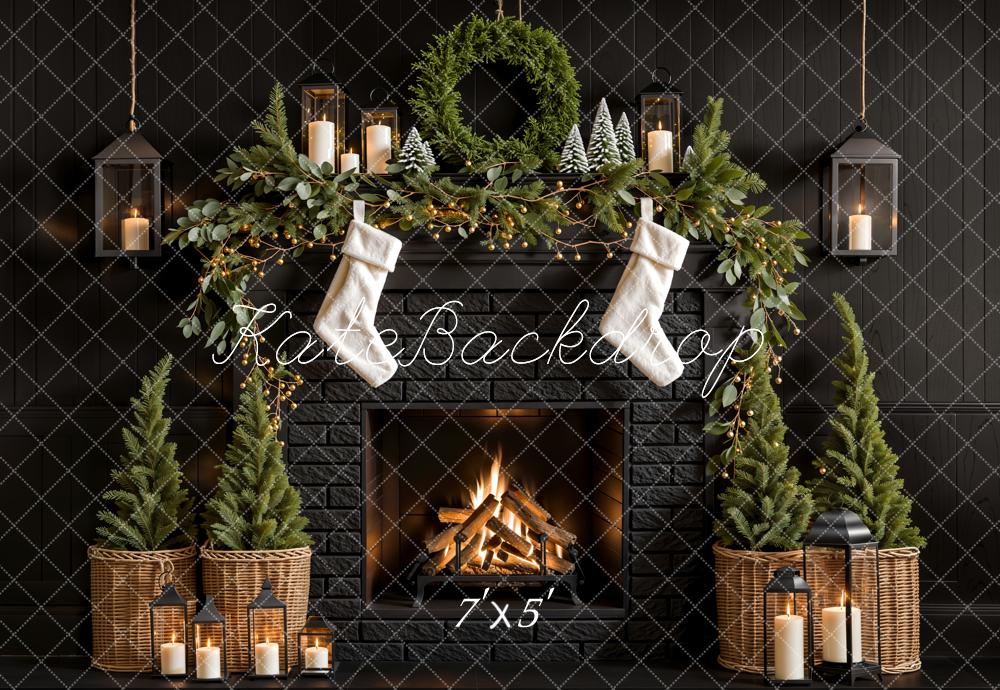 Kate Christmas Tree Fireplace Black Wall Backdrop Designed by Emetselch - Image 2