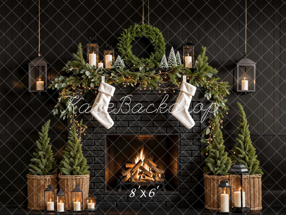 Kate Christmas Tree Fireplace Black Wall Backdrop Designed by Emetselch - Image 5