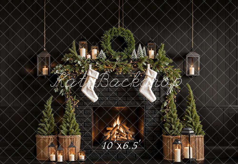Kate Christmas Tree Fireplace Black Wall Backdrop Designed by Emetselch - Image 6