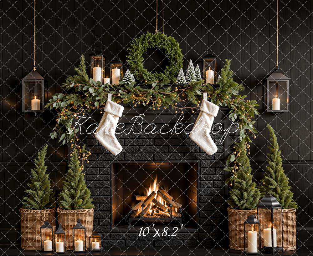 Kate Christmas Tree Fireplace Black Wall Backdrop Designed by Emetselch - Image 7
