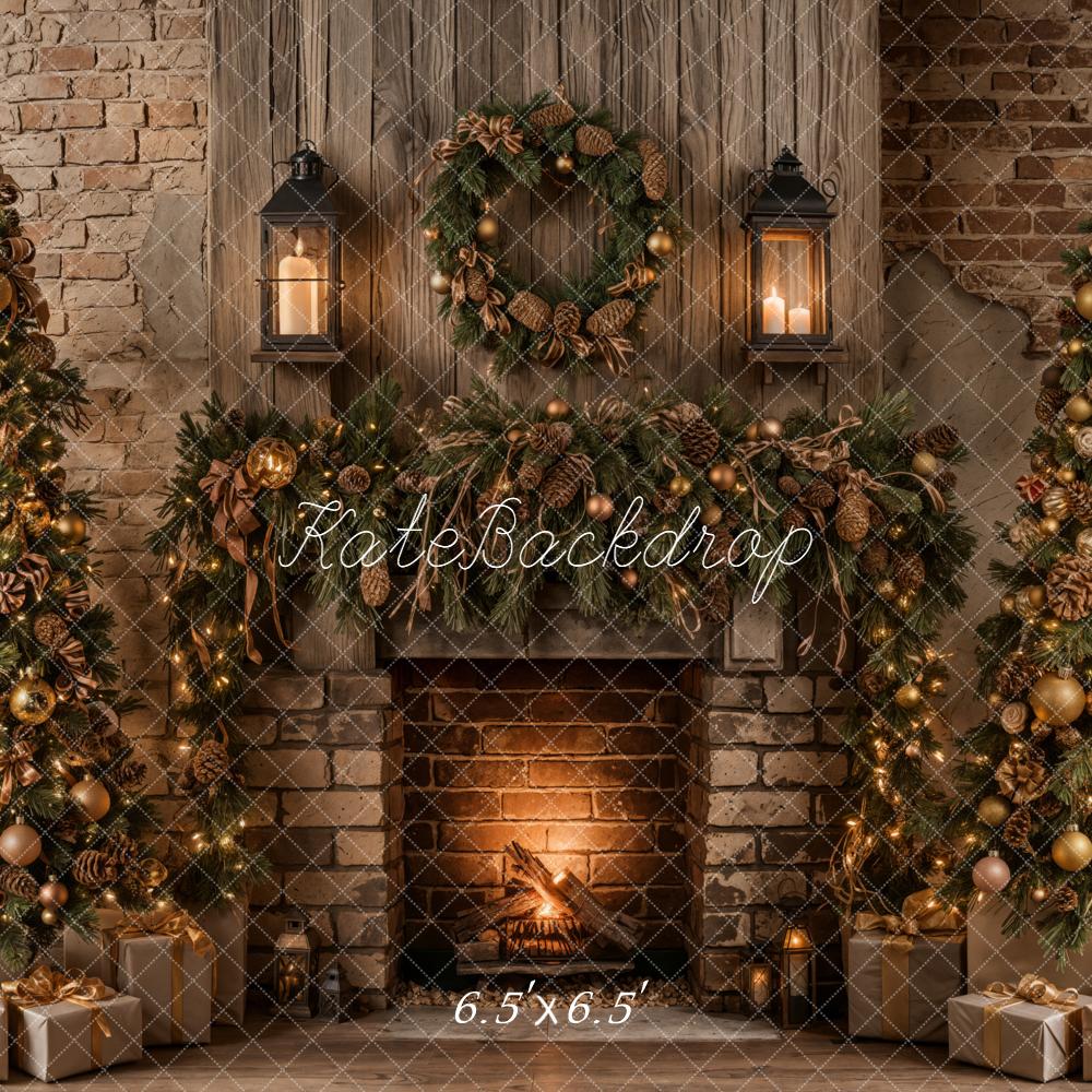 Kate Christmas Tree Fireplace Brick Wall Backdrop Designed by Emetselch - Image 2