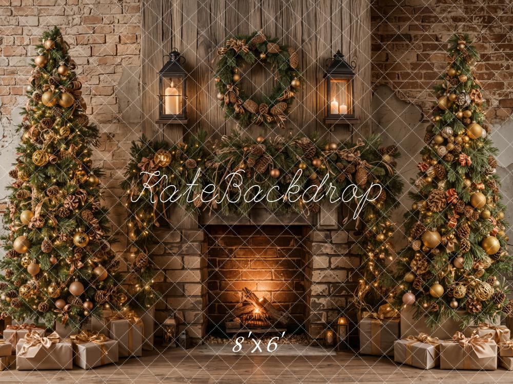 Kate Christmas Tree Fireplace Brick Wall Backdrop Designed by Emetselch - Image 3