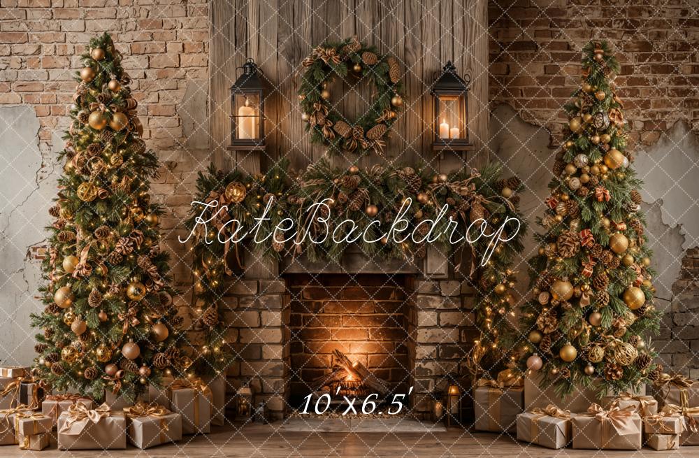 Kate Christmas Tree Fireplace Brick Wall Backdrop Designed by Emetselch - Image 4