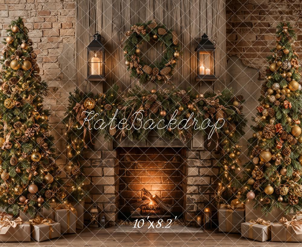 Kate Christmas Tree Fireplace Brick Wall Backdrop Designed by Emetselch - Image 5