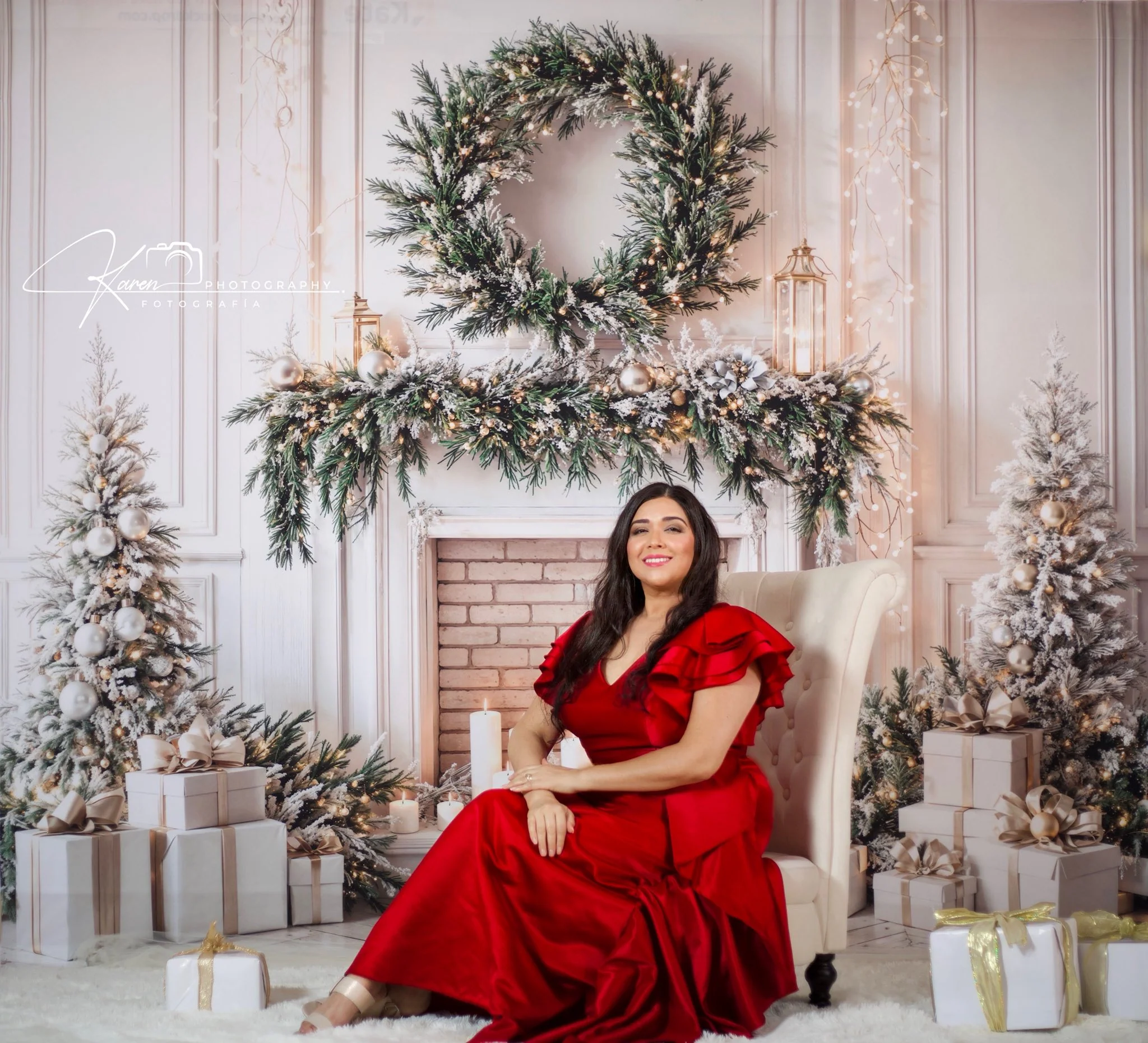 Kate Christmas Tree Fireplace Garland Backdrop Designed by Emetselch - Image 3