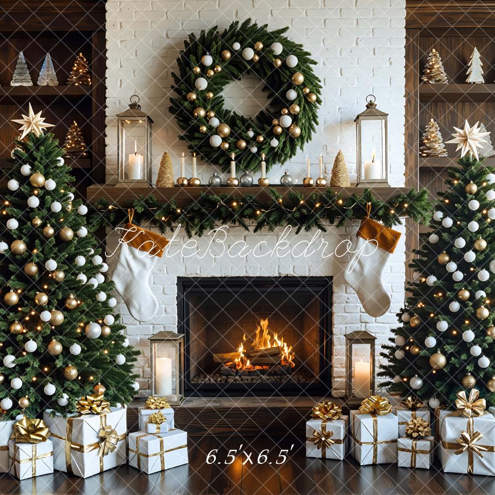 Kate Christmas Tree White Fireplace Gift Boxes Backdrop Designed by Mini MakeBelieve - Image 2