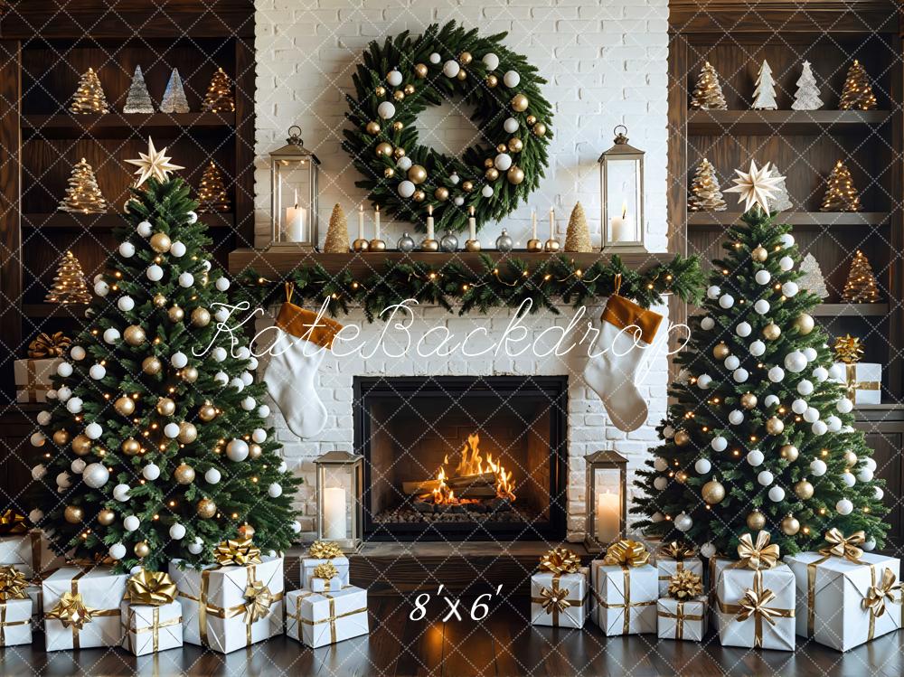 Kate Christmas Tree White Fireplace Gift Boxes Backdrop Designed by Mini MakeBelieve - Image 3