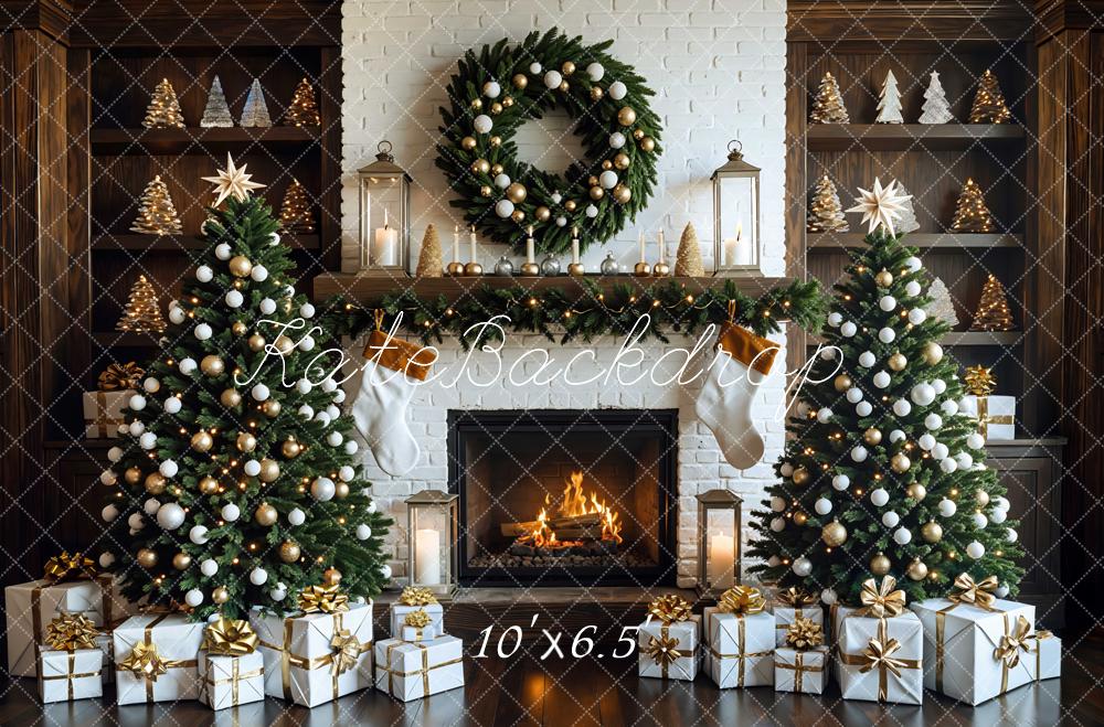 Kate Christmas Tree White Fireplace Gift Boxes Backdrop Designed by Mini MakeBelieve - Image 4
