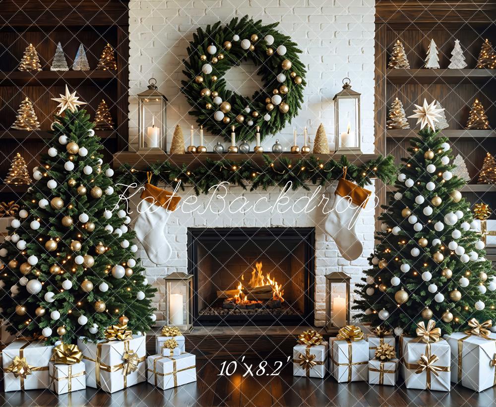 Kate Christmas Tree White Fireplace Gift Boxes Backdrop Designed by Mini MakeBelieve - Image 6