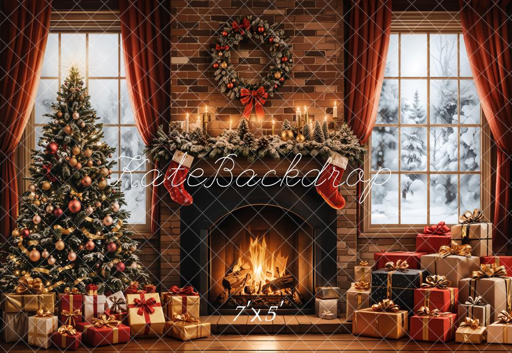 Kate Christmas Tree Fireplace Gifts Window Backdrop Designed by Emetselch - Image 2