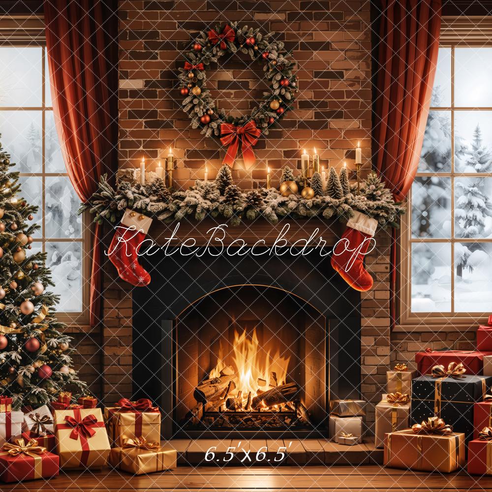 Kate Christmas Tree Fireplace Gifts Window Backdrop Designed by Emetselch - Image 3
