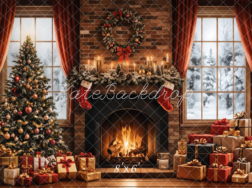 Kate Christmas Tree Fireplace Gifts Window Backdrop Designed by Emetselch - Image 4