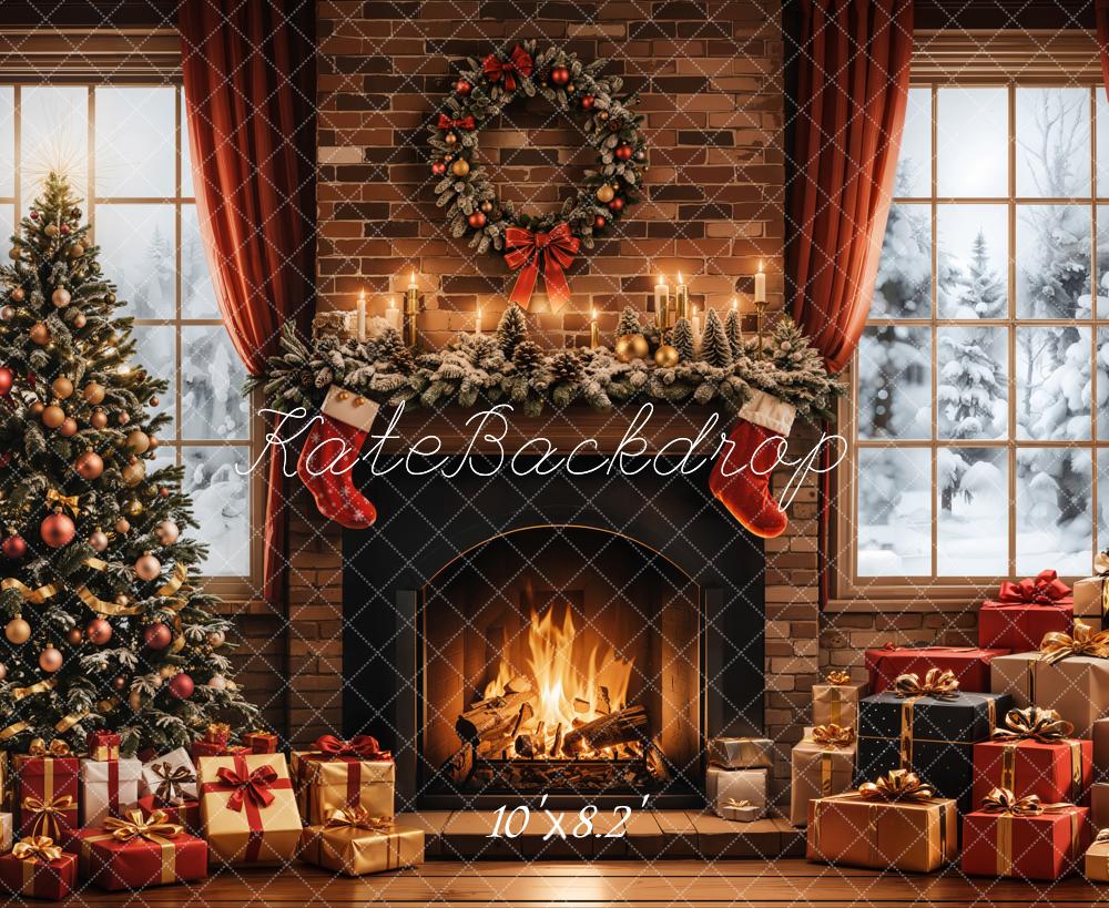 Kate Christmas Tree Fireplace Gifts Window Backdrop Designed by Emetselch - Image 6