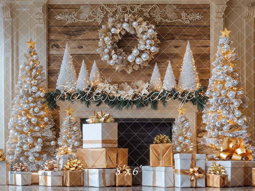 Kate Christmas Tree Fireplace Gold Gifts Backdrop Designed by Mini MakeBelieve - Image 3