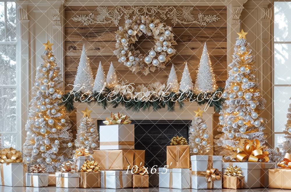 Kate Christmas Tree Fireplace Gold Gifts Backdrop Designed by Mini MakeBelieve - Image 4