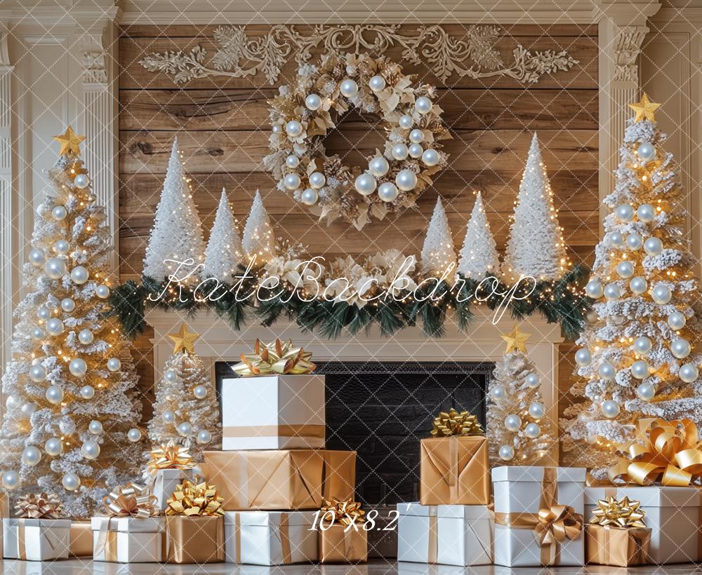 Kate Christmas Tree Fireplace Gold Gifts Backdrop Designed by Mini MakeBelieve - Image 5