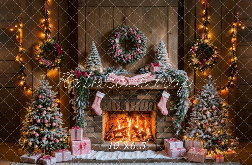 Kate Christmas Tree Fireplace Pink Gift Box Backdrop Designed by Emetselch - Image 5