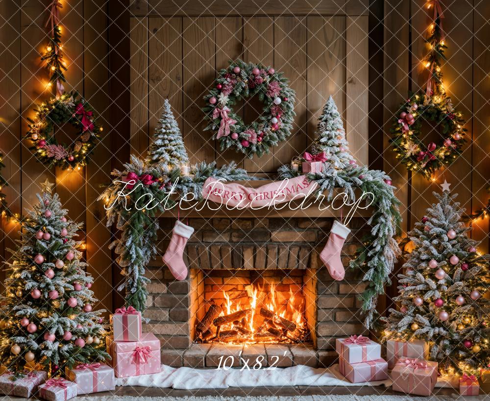 Kate Christmas Tree Fireplace Pink Gift Box Backdrop Designed by Emetselch - Image 6