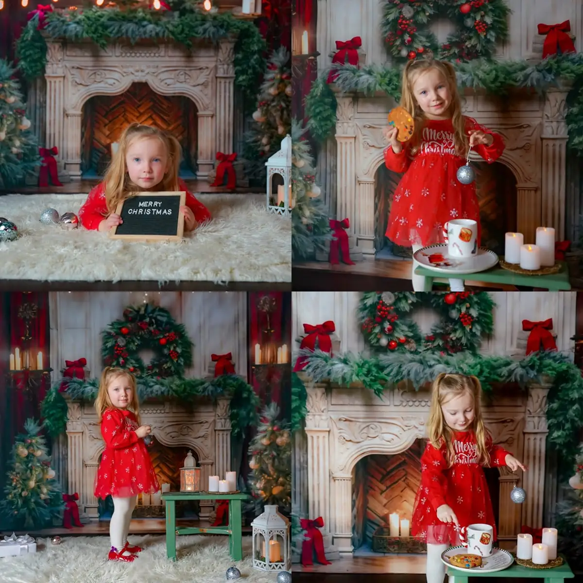 Kate Christmas Tree Fireplace Red Fleece Backdrop Designed by Emetselch - Image 14