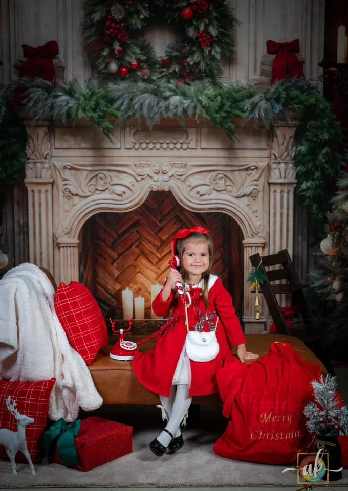 Kate Christmas Tree Fireplace Red Fleece Backdrop Designed by Emetselch - Image 15