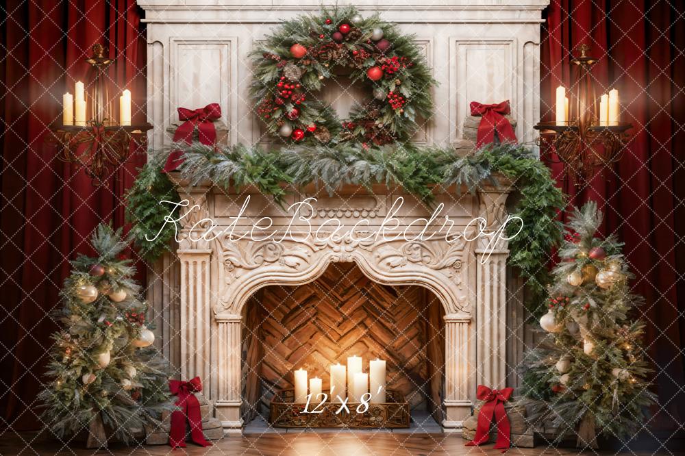 Kate Christmas Tree Fireplace Red Fleece Backdrop Designed by Emetselch - Image 22