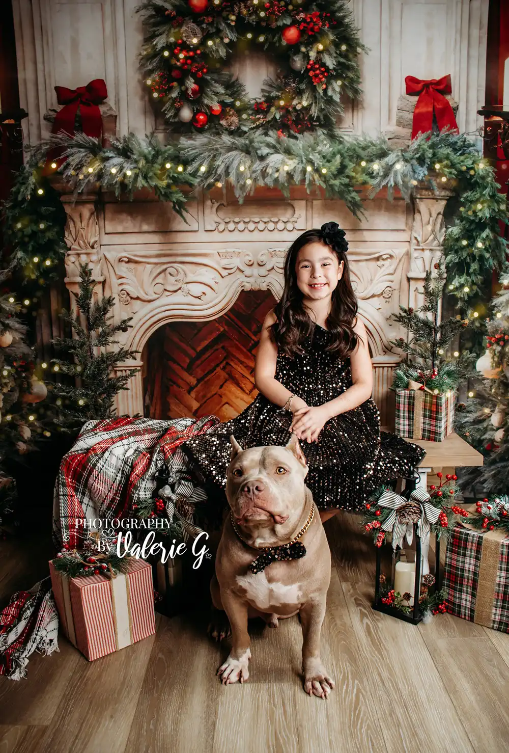 Kate Christmas Tree Fireplace Red Fleece Backdrop Designed by Emetselch - Image 3