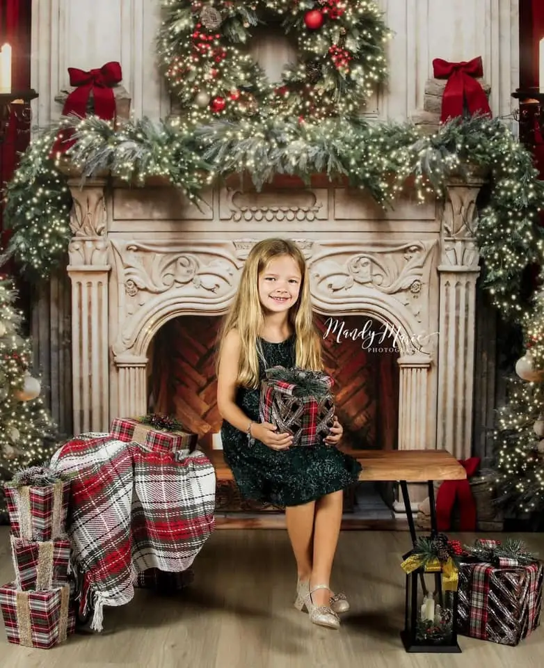 Kate Christmas Tree Fireplace Red Fleece Backdrop Designed by Emetselch - Image 9