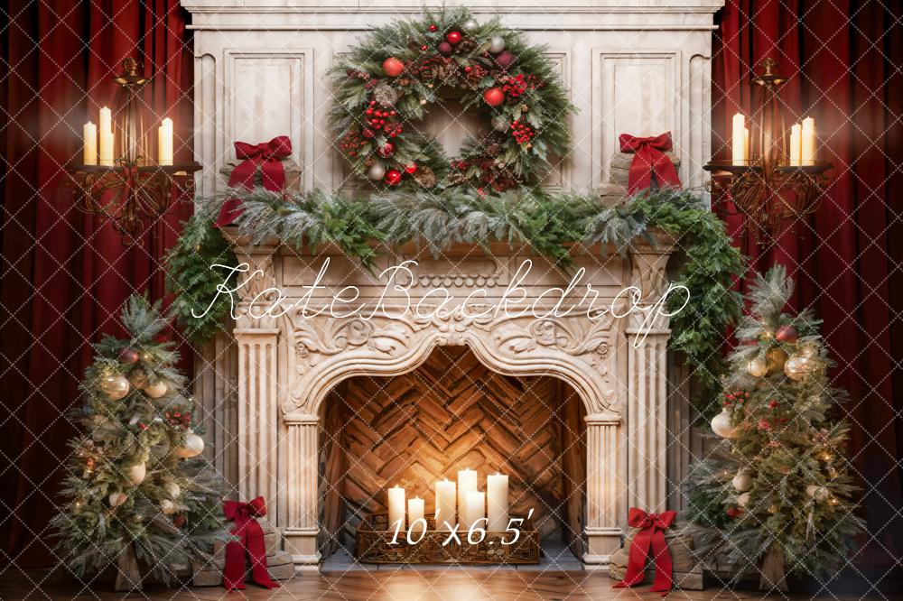 Kate Christmas Tree Fireplace Red Backdrop Designed by Emetselch - Image 11