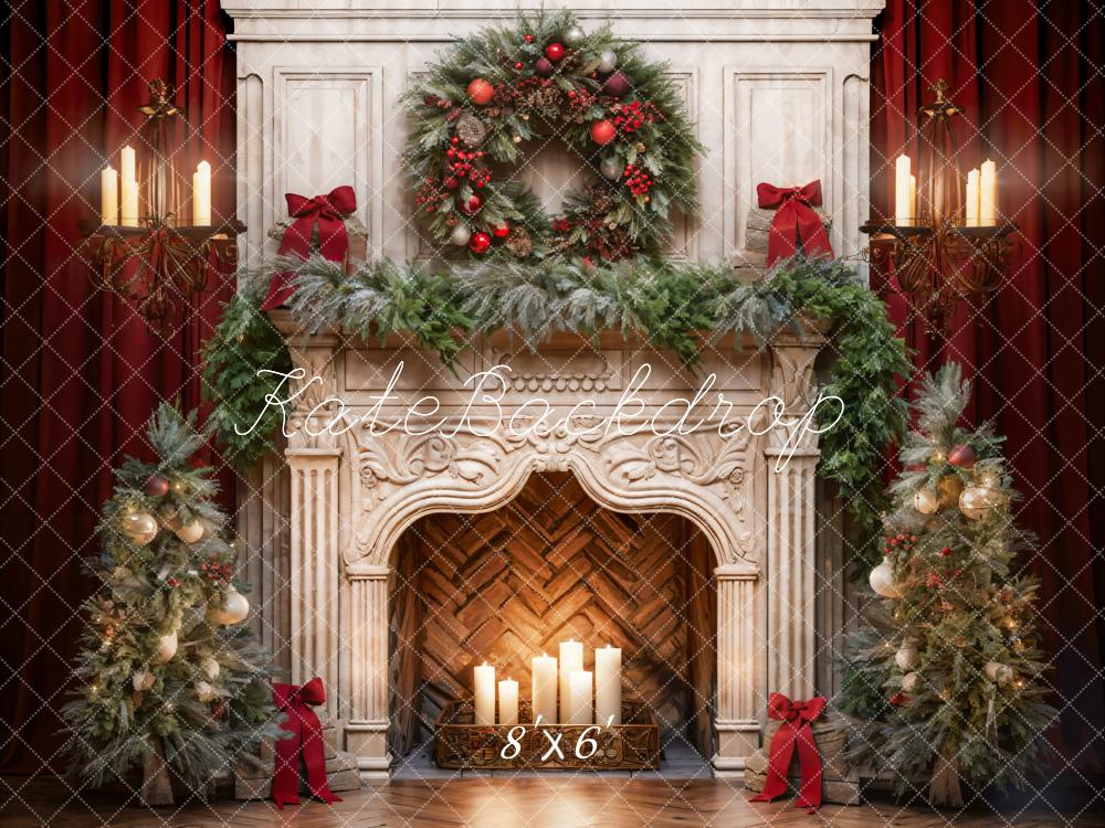 Kate Christmas Tree Fireplace Red Backdrop Designed by Emetselch - Image 13