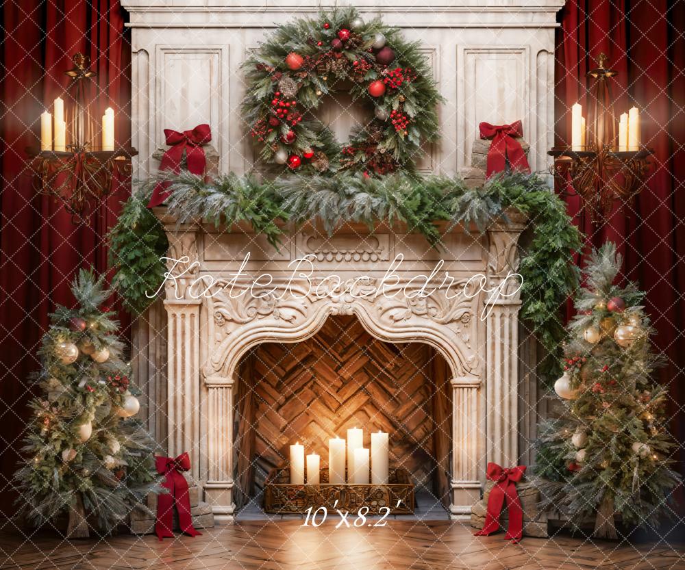 Kate Christmas Tree Fireplace Red Backdrop Designed by Emetselch - Image 14