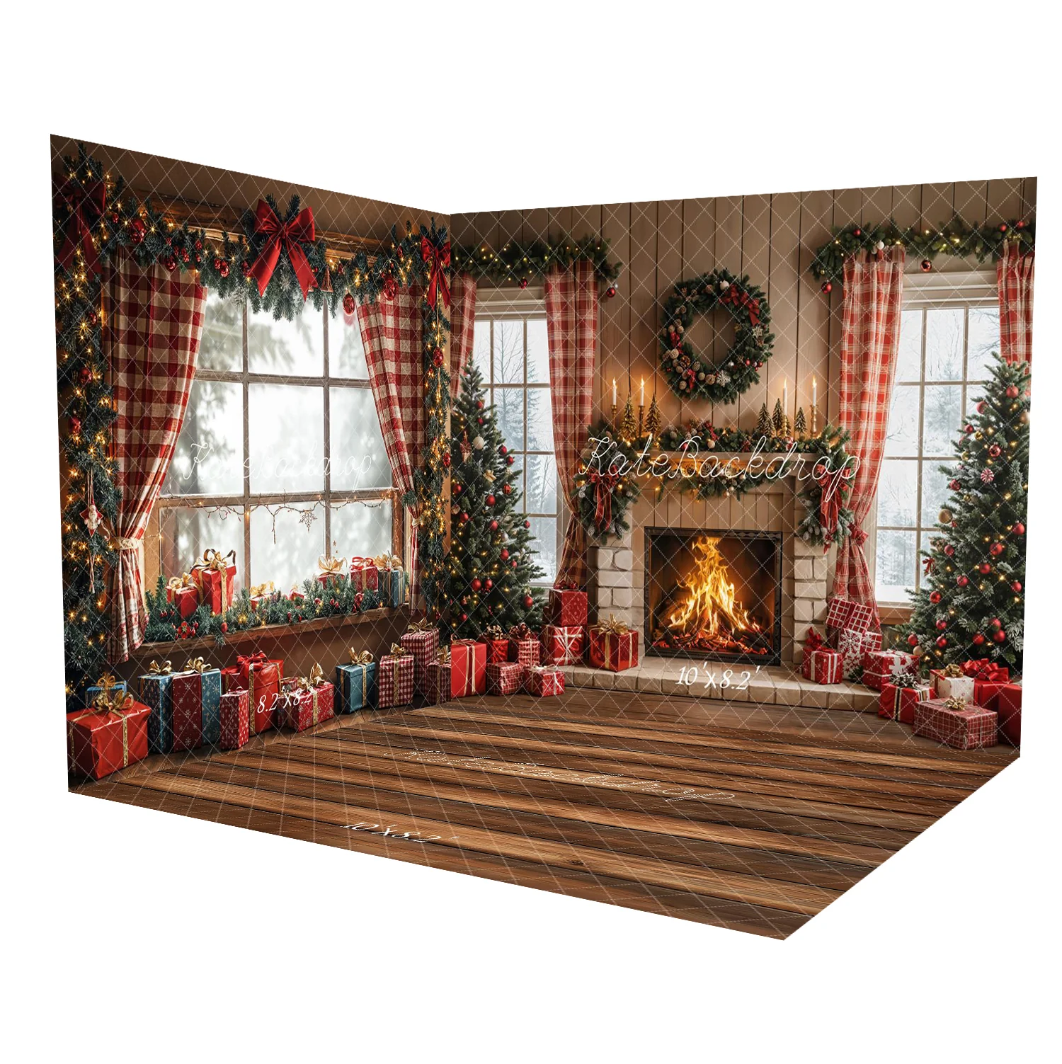 Kate Christmas Tree Fireplace Red Curtains Gifts Room Set