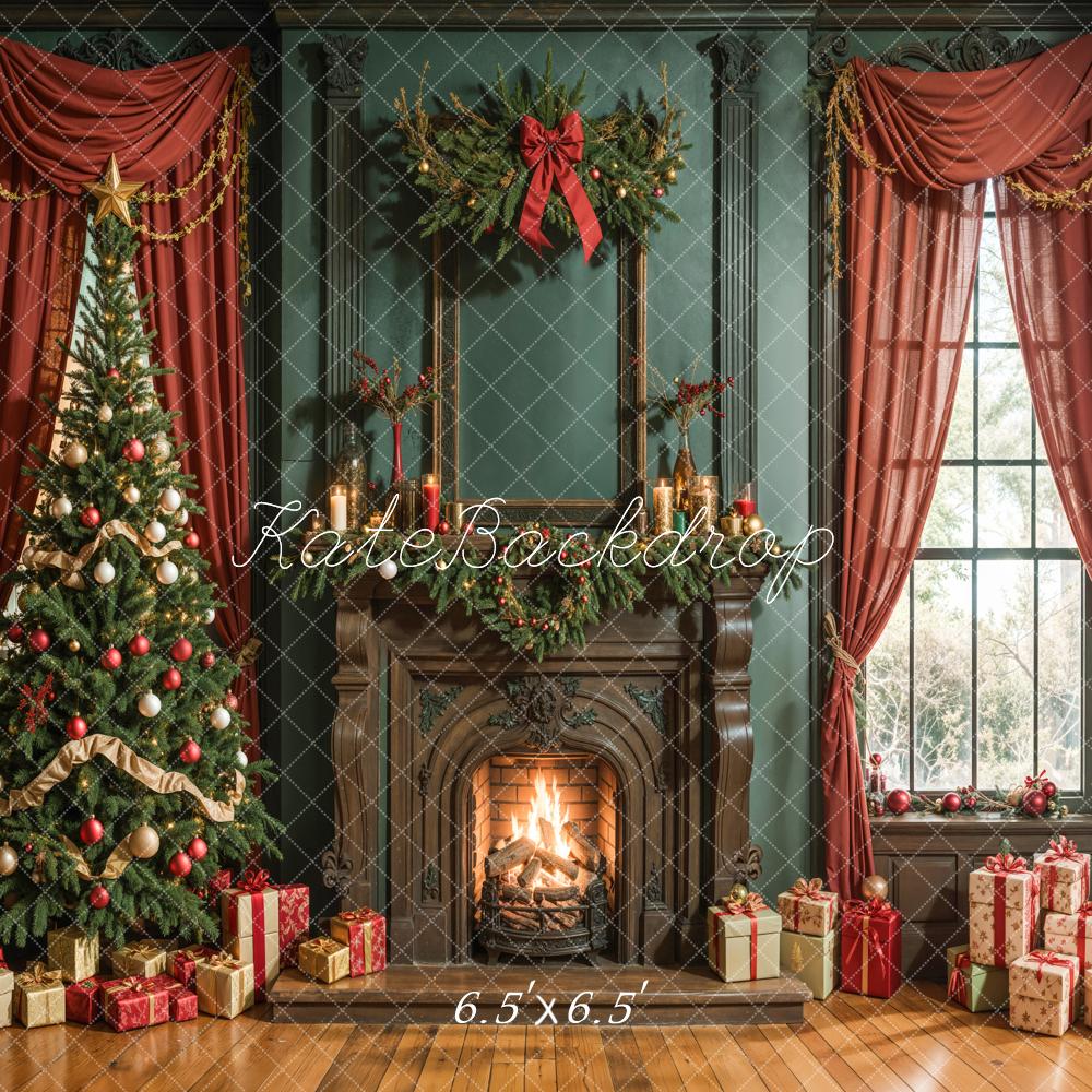 Kate Christmas Tree Fireplace Retro Wall Backdrop Designed by Emetselch - Image 4