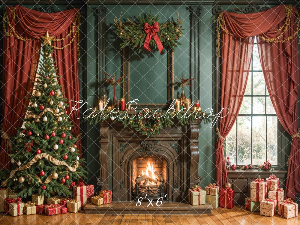 Kate Christmas Tree Fireplace Retro Wall Backdrop Designed by Emetselch - Image 5