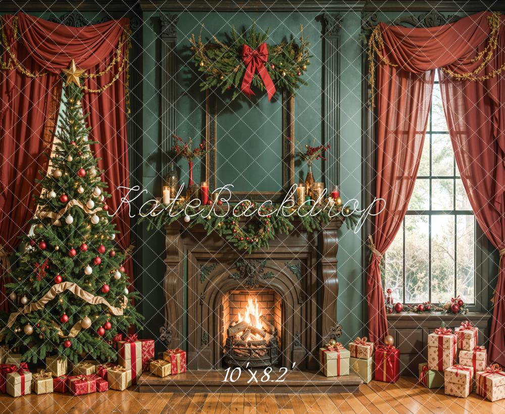 Kate Christmas Tree Fireplace Retro Wall Backdrop Designed by Emetselch - Image 7