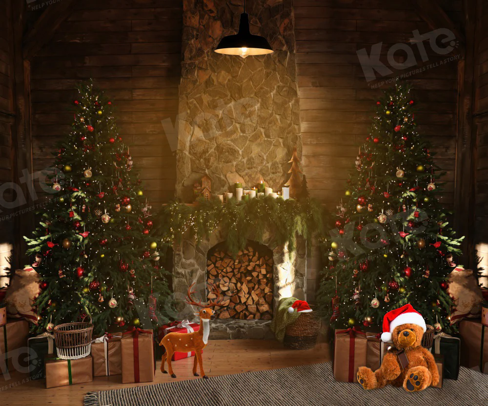 Kate Christmas Tree Fireplace Room Backdrop for Photography - Image 2