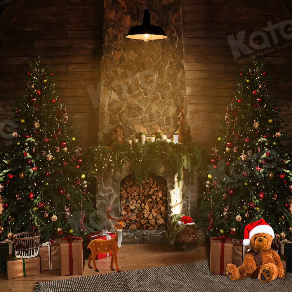 Kate Christmas Tree Fireplace Room Backdrop for Photography - Image 4