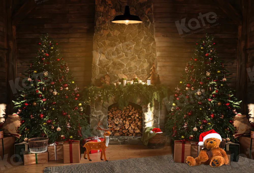Kate Christmas Tree Fireplace Room Backdrop for Photography - Image 5