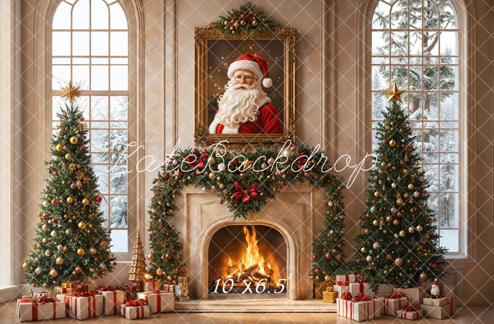 Kate Christmas Tree Fireplace Santa Claus Window Backdrop Designed by Emetselch - Image 3